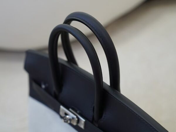 mmexport1733993912884 Full Handmade Hermes Birkin 25CM Canvas / Calf Leather CK89 Noir Silver Hardware