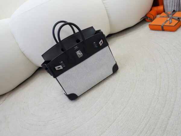 mmexport1733993914749 Full Handmade Hermes Birkin 25CM Canvas / Calf Leather CK89 Noir Silver Hardware