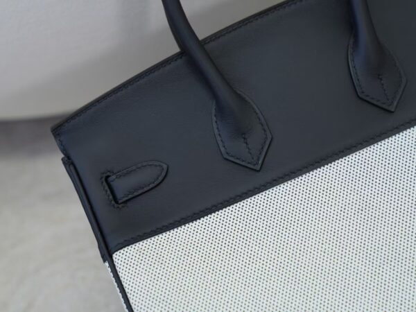mmexport1733993916569 Full Handmade Hermes Birkin 25CM Canvas / Calf Leather CK89 Noir Silver Hardware