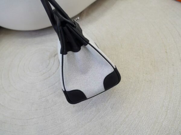 mmexport1733993918384 Full Handmade Hermes Birkin 25CM Canvas / Calf Leather CK89 Noir Silver Hardware
