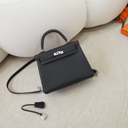 UK London Kelly 25CM CK89 Noir Kelly 25CM CK89 Noir Silver Hardware