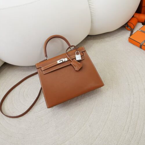 Australia Sydney Hermes Kelly 25CM Barenia Leather CK34 Fauve Silver Hardware