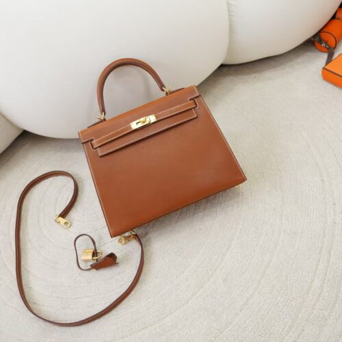 New Arrival Hermes Barenia Leather CC34 Fauve Kelly 25CM Gold Hardware