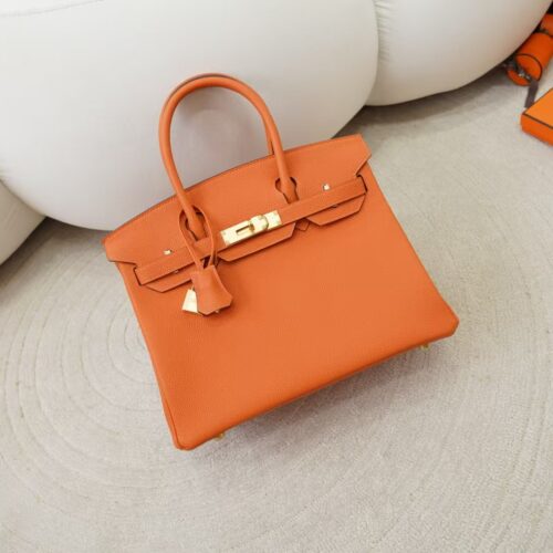 Luxury Handbag Birkin 30CM Togo Leather CC93 Orange Gold Hardware