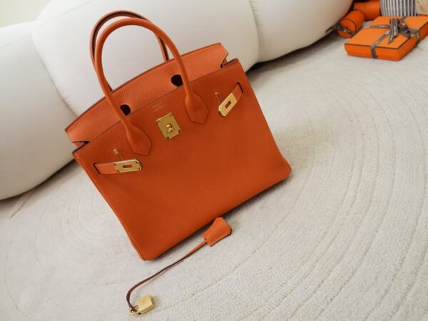mmexport1734075697677 Luxury Handbag Birkin 30CM Togo Leather CC93 Orange Gold Hardware