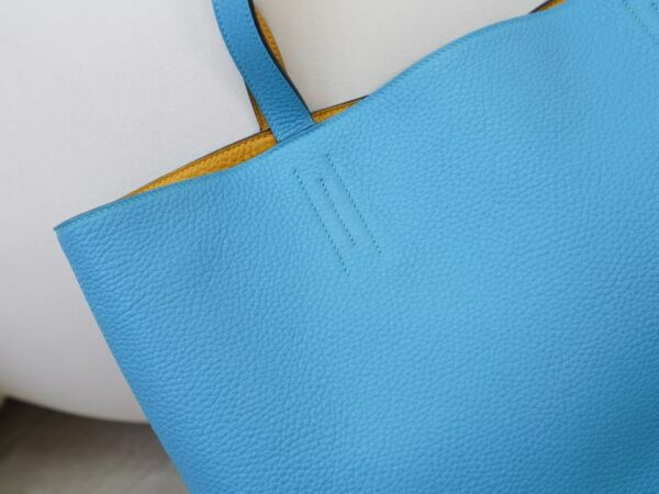 mmexport1734508282746 2024 New Hermes Double Sense Tote Bag Clemence Leather 7N Celeste / Amber