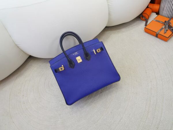 mmexport1734508319883 UK London Birkin 25CM Chevre Leather 7T Blue Electric / 2Z Blue Nuit Brush Gold Hardware