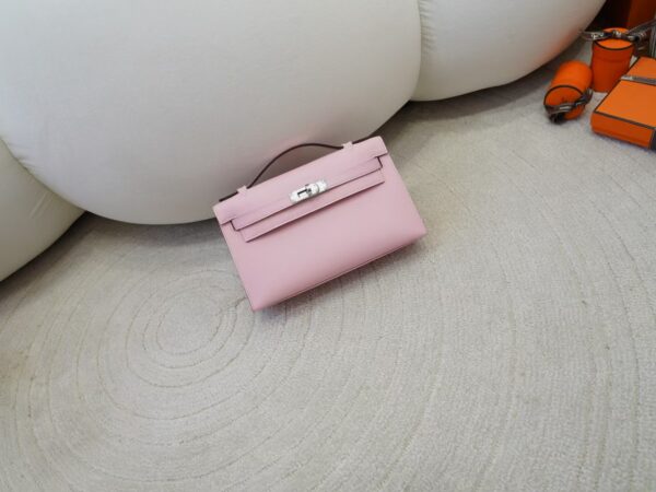 mmexport1734601914969-1 Women’s Clutch Bag Kelly Pochette 22CM Swift Leather 3Q Rose Sakura Silver Hardware