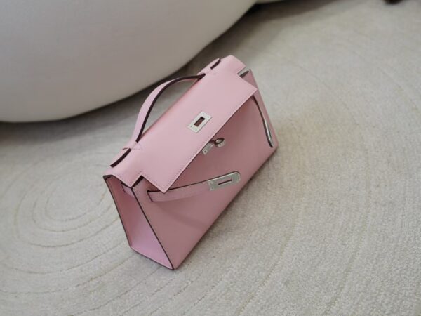 mmexport1734601921120 Women’s Clutch Bag Kelly Pochette 22CM Swift Leather 3Q Rose Sakura Silver Hardware