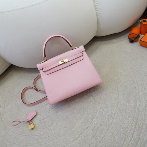 Women’s Handbag Kelly 25CM Clemence Leather 3Q Rose Sakura Gold Hardware
