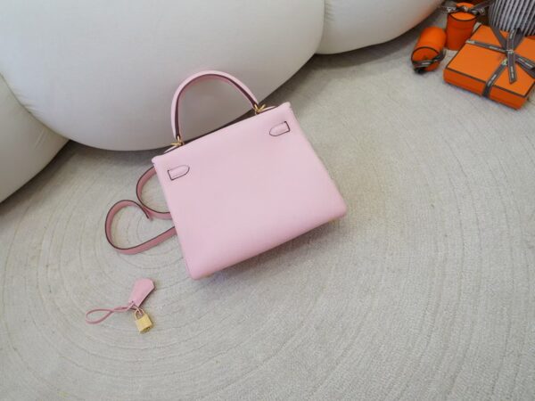 mmexport1734682517558 Women’s Handbag Kelly 25CM Clemence Leather 3Q Rose Sakura Gold Hardware