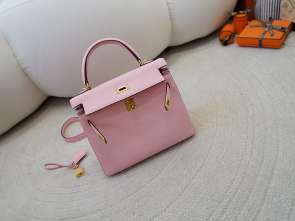 mmexport1734682524980 Women’s Handbag Kelly 25CM Clemence Leather 3Q Rose Sakura Gold Hardware