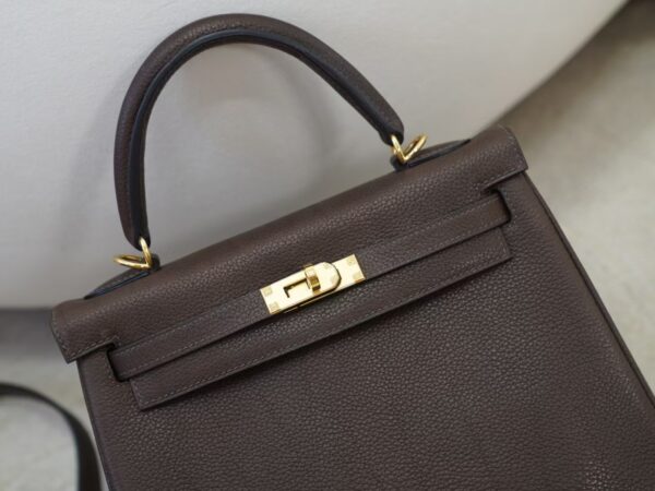 mmexport1734943327172 Women’s Tote Bag Kelly 25CM Barenia Faubourg CC46 Ebene Gold Hardware
