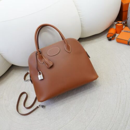 Women’s Tote Bag 34 Fauve Barenia Leather Bolide 31CM Silver Hardware