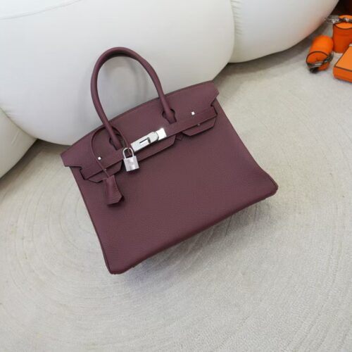 Full Handmade Birkin 30CM Togo Leather CK55 Rouge H Silver Hardware