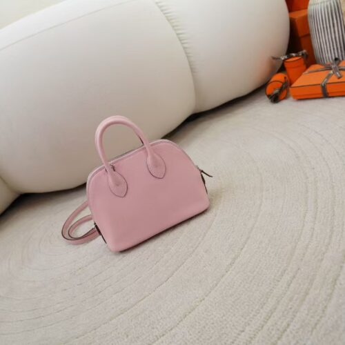 UK London Bolide Mini 18CM Chevre Leather Rose Darling Silver Hardware