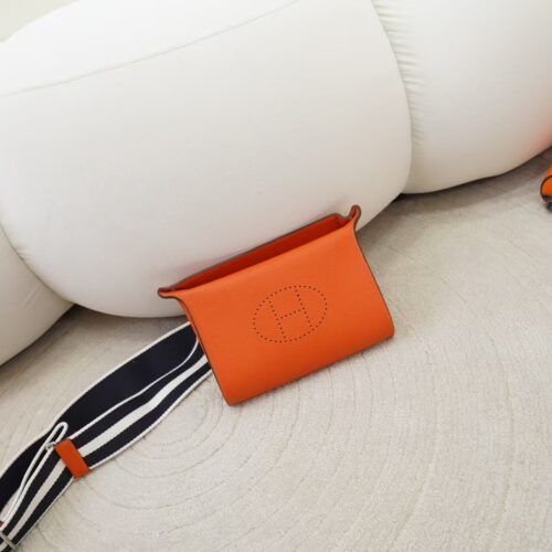 Hermes Shoulder Bag Videpoches Togo Leather CK93 Orange Silver Hardware