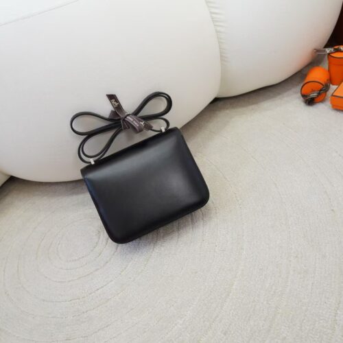 Full Handmade Box Leather Constance 19CM Rivet 89 Noir Silver Hardware