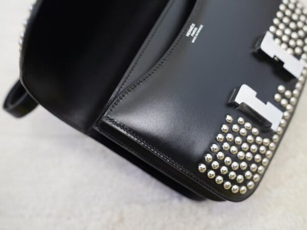mmexport1735888689193 Full Handmade Box Leather Constance 19CM Rivet 89 Noir Silver Hardware