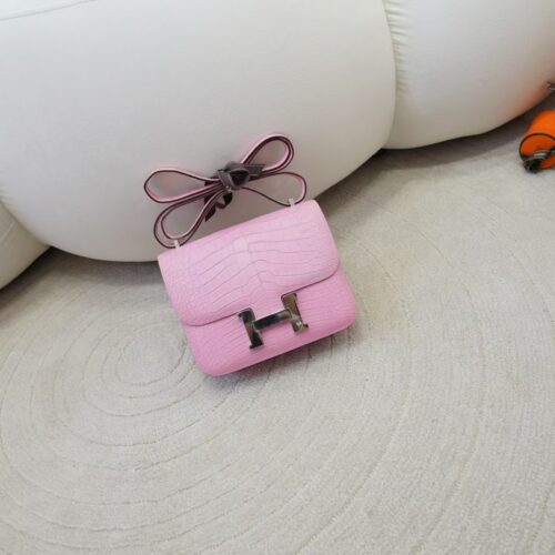 Luxury Women’s Bag Constance 19CM Matte Alligator Crocodile 5P Pink Silver Hardware