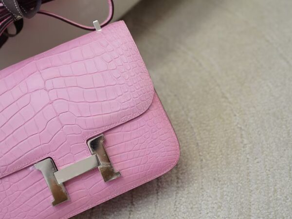 mmexport1735888723821 Luxury Women’s Bag Constance 19CM Matte Alligator Crocodile 5P Pink Silver Hardware