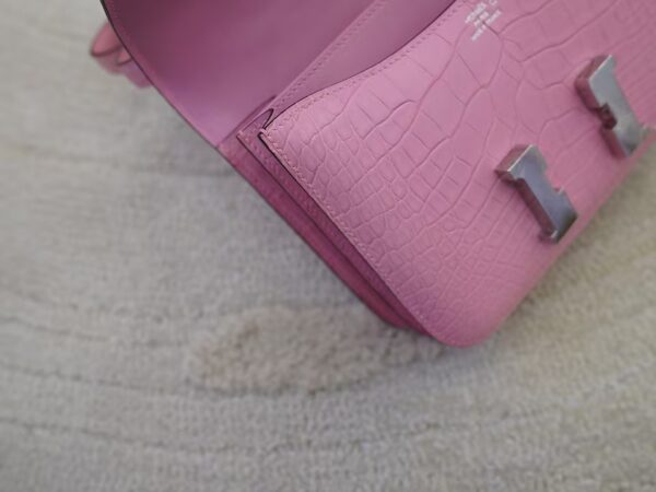 mmexport1735888729148 Luxury Women’s Bag Constance 19CM Matte Alligator Crocodile 5P Pink Silver Hardware