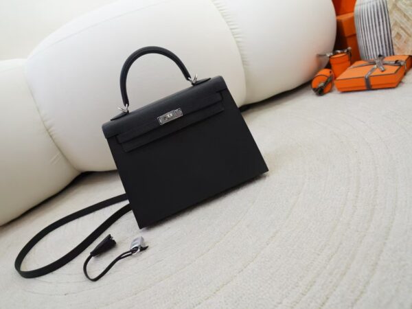 mmexport1736239014510 USA Washington Kelly Sellier 25CM Epsom Leather CK89 Noir Silver Hardware