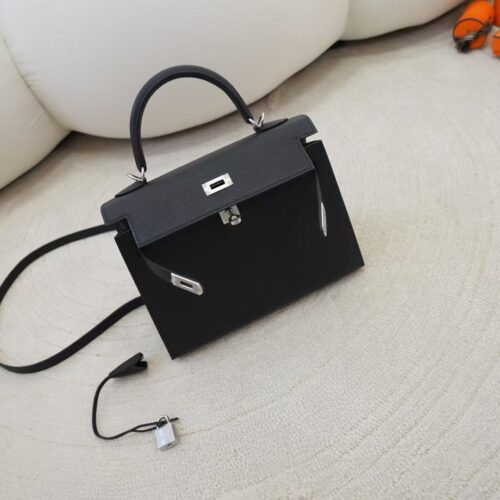 USA Washington Kelly Sellier 25CM Epsom Leather CK89 Noir Silver Hardware