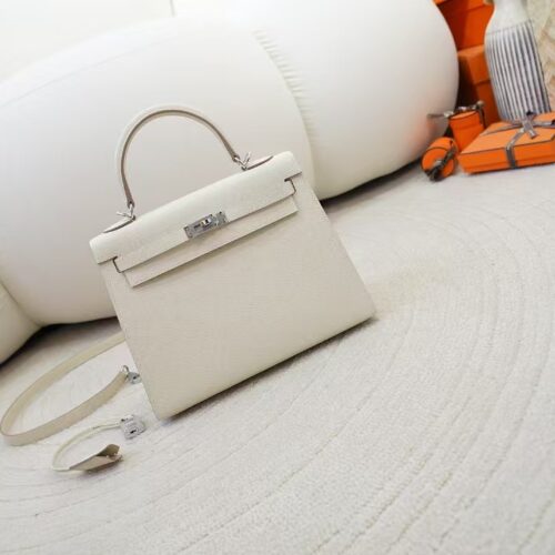 Hermes Kelly Sellier 25CM Epsom Leather CK10 Craie Silver Hardware