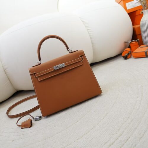 Luxury Bag Kelly Sellier 25CM CK37 Gold Epsom Leather Silver Hardware