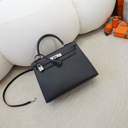 USA New York Kelly 28CM Matte Box Leather CK89 Noir Silver Hardware