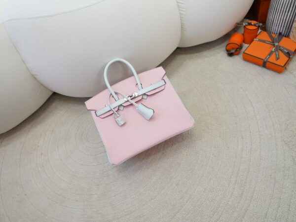 mmexport1736410773130-1 Full Handmade Birkin 25CM Chevre Leather 3Q Rose Sakara / T0 Blue Brume Silver hardware