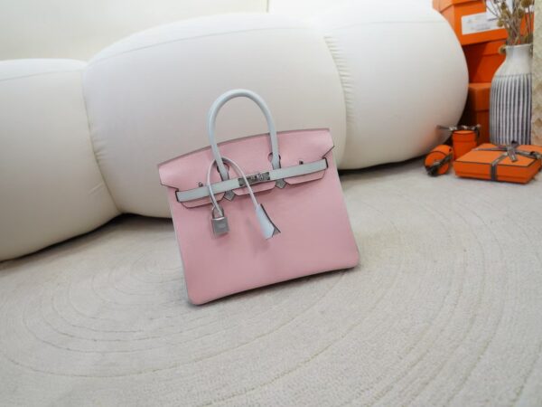 mmexport1736410774973 Full Handmade Birkin 25CM Chevre Leather 3Q Rose Sakara / T0 Blue Brume Silver hardware