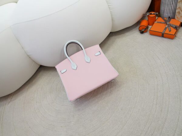 mmexport1736410776781 Full Handmade Birkin 25CM Chevre Leather 3Q Rose Sakara / T0 Blue Brume Silver hardware