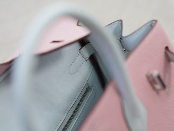 mmexport1736410783630 Full Handmade Birkin 25CM Chevre Leather 3Q Rose Sakara / T0 Blue Brume Silver hardware