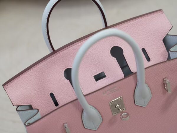 mmexport1736410785398 Full Handmade Birkin 25CM Chevre Leather 3Q Rose Sakara / T0 Blue Brume Silver hardware