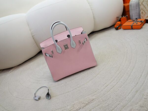 mmexport1736410787183 Full Handmade Birkin 25CM Chevre Leather 3Q Rose Sakara / T0 Blue Brume Silver hardware