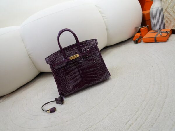 mmexport1736410823828-1 Luxury Women’s Bag Birkin 25CM HCP Shiny Alligator Crocodile 9G Amethyste Gold Hardware