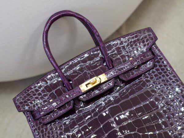 mmexport1736410827563 Luxury Women’s Bag Birkin 25CM HCP Shiny Alligator Crocodile 9G Amethyste Gold Hardware