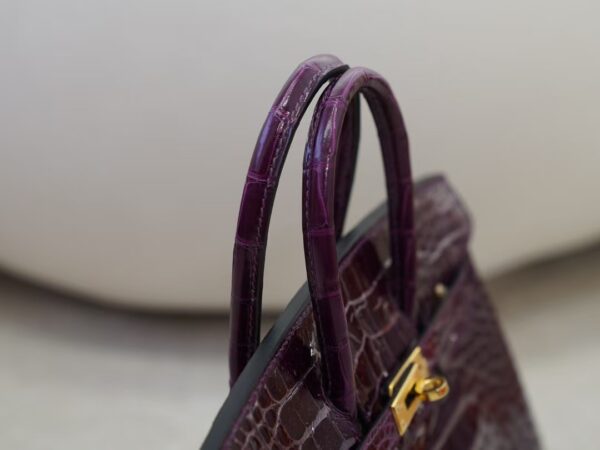 mmexport1736410829446 Luxury Women’s Bag Birkin 25CM HCP Shiny Alligator Crocodile 9G Amethyste Gold Hardware
