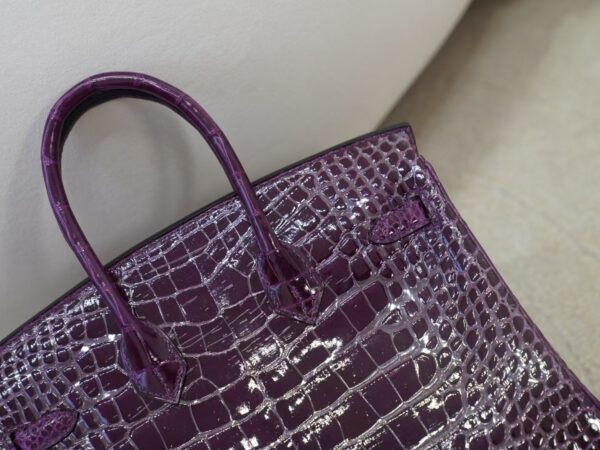 mmexport1736410831330 Luxury Women’s Bag Birkin 25CM HCP Shiny Alligator Crocodile 9G Amethyste Gold Hardware