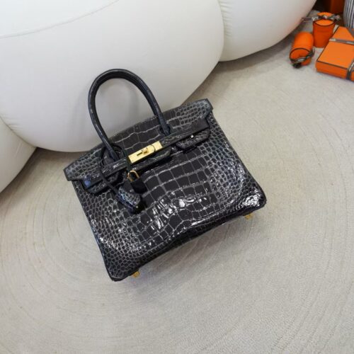 Luxury Women’s Bag Birkin 30CM HCP Shiny Alligator Crocodile CC89 Noir Gold Hardware