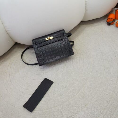 Full Handmade Kelly Danse 22CM HCP Matte Alligator Crocodile CK89 Noir Gold Hardware