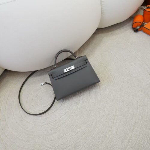 Women’s Clutch Bag Mini Kelly 19CM Madame Leather 0L Gris Meyer Silver Hardware