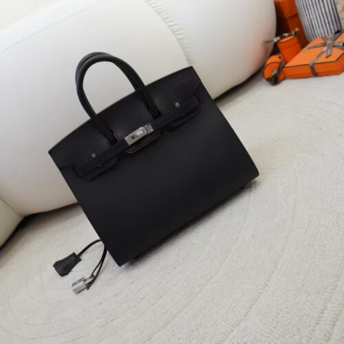 New Arrival Hermes Madame Leather CK89 Noir Birkin Sellier 25CM Silver Hardware