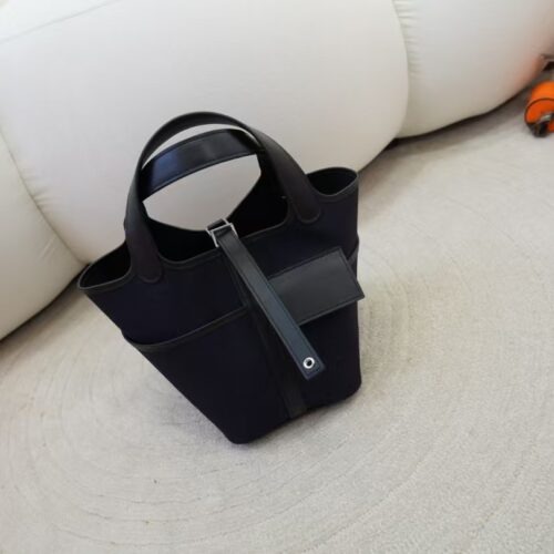 Hermes Bag Price Picotin Cargo 18CM CK89 Nior Canvas / Swift Leather Silver Hardware