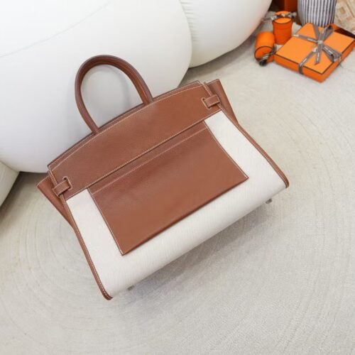 New Arrival Inside Out Birkin 35CM 37 Gold Faubourg Barenia / Canvas Silver Hardware