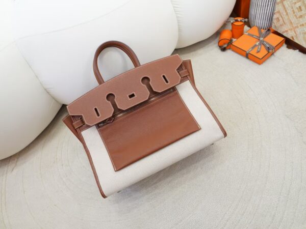 mmexport1736838293196 New Arrival Inside Out Birkin 35CM 37 Gold Faubourg Barenia / Canvas Silver Hardware
