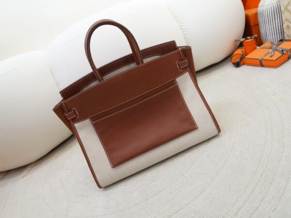 mmexport1736838295021 New Arrival Inside Out Birkin 35CM 37 Gold Faubourg Barenia / Canvas Silver Hardware