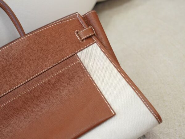 mmexport1736838302107 New Arrival Inside Out Birkin 35CM 37 Gold Faubourg Barenia / Canvas Silver Hardware